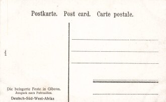 Postkarte, Deutsch Südwestafrika "Die belagerte Feste in Gibeon - Ausguck nach Patrouillen", in den Ecken Abdrücke aus Album