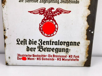 Emailleschild " Telegramme Völkischer Beobachter"  Die führende Tageszeitung Deutschlands. 48 x 58cm.