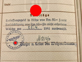 Wehrpaß Heer, ausgestellt am 24.11.1938 bei Wehrmeldeamt Regensburg