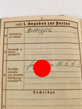 Wehrpaß Heer, ausgestellt am 24.11.1938 bei Wehrmeldeamt Regensburg