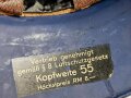 Stahlhelm Luftschutz in sehr gutem Gesamtzustand. Tiefdunkelblau, Innenfutter und Kinnriemen aus Ersatzmaterial