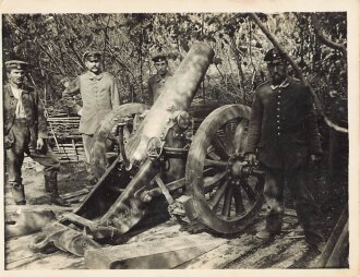 1. Weltkrieg Foto  schwere Feldhaubitze in Stellung, 11,5...