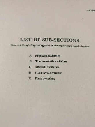 U.S. Air Force " Air Publication 1275A, Volume 1, Section 24 " General Instruments, Automatic Switches" 1950´s.