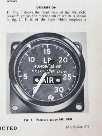 U.S. Air Force " Air Publication 1275A, Volume 1, Section 15 " General Instruments, Gauges - Mechanical" 1950´s.