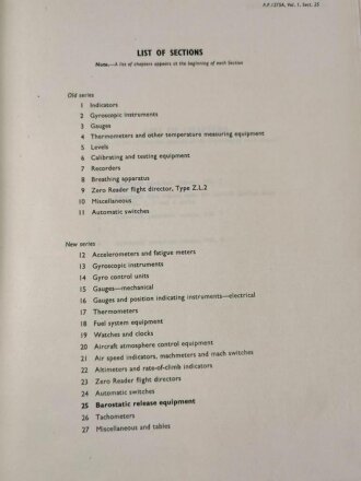 U.S. Air Force " Air Publication 1275A, Volume 1, Section 25 " General Instruments, Barostatic Release Equipment" 1950´s.