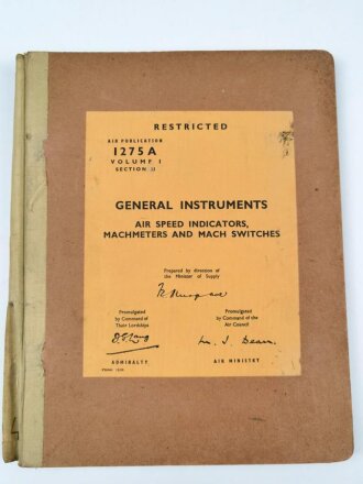 U.S. Air Force " Air Publication 1275A, Volume 1, Section 21 " General Instruments, Air Speed Indicators, Machmeters and Mach Switches" 1950´s.