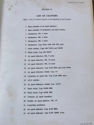 U.S. Air Force " Air Publication 1275A, Volume 1, Section 21 " General Instruments, Air Speed Indicators, Machmeters and Mach Switches" 1950´s.