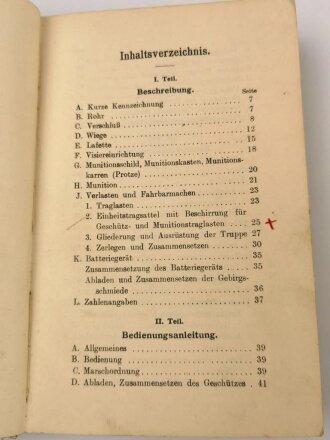 1.Weltkrieg, " 7,5cm Gebirgskanone L/14" Krupp AG, Essen Ruhr 1915 mit 99 Seiten und 19 Falttafeln