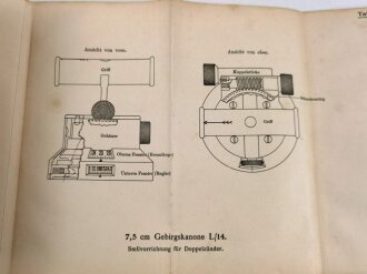 1.Weltkrieg, " 7,5cm Gebirgskanone L/14" Krupp AG, Essen Ruhr 1915 mit 99 Seiten und 19 Falttafeln