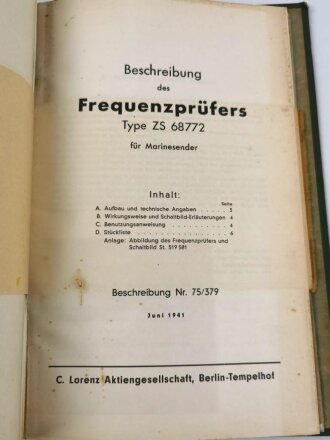 Beschreibung und Bedienungsanweisung für Lorenz 5KW Fernverkehr Kurzwellensender Type S.16 655/II.  Ausgabe April 1943. DIN A4, etwa 120-150 Seiten