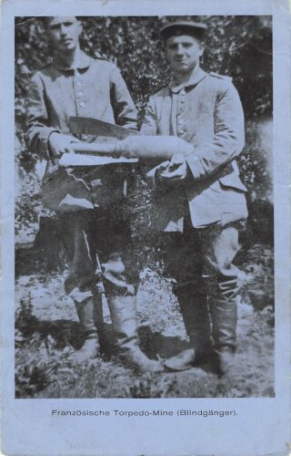 1. Weltkrieg Feldpostkarte " Französische Torpedo- Mine ( Blindgänger ) "