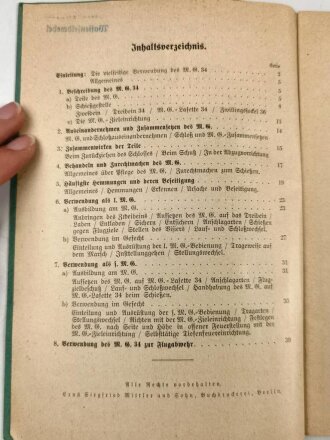 M.G.34 "Seine Verwendung als I.M.B. oder S. M.G." datiert 1938, 40 Seiten, DIN A 5, gebraucht