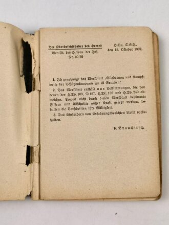 H. Dv. 130/2a "Ausbildungsvorschrift für die Infanterie" Heft 2 Die Schützenkompanie Teil a, 192 Seiten, datiert 1938, DIN A6, Einband fast lose