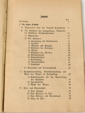 H. Dv. 374/1 "Ausbildungsvorschrift für die Gebirgstruppen" Heft 1 Alpine Technik, 82 Seiten, DIN A5, Wasserschaden, teilweise gelöst