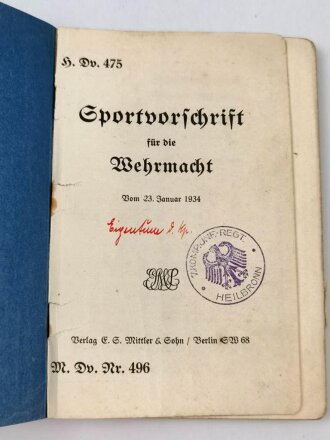 H. Dv. 475 "Sportvorschrift für die Wehrmacht...