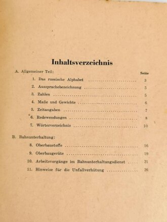 Deutsche Reichsbahn "Deutsch-russischer Sprachführer im Bahnunterhaltungsdienst", datiert 1942, 28 Seiten, DIN A5