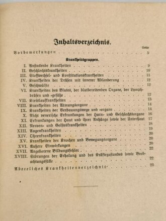 H. DV. 193/8 "Wehrmachts-Sanitäts-Vorschrift, Beiheft zu Teil 8 - Krankheiten-Verzeichnis", datiert 1936, 50 Seiten, DIN A5