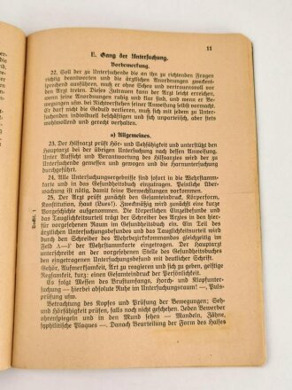 H. DV. 252/1 "Vorschrift über militärärztliche Untersuchungen der Wehrmacht, Teil 1 - Untersuchungen Dienstpflichtiger und freiwilliger auf Tuaglichkeit", datiert 1937, 69 Seiten, DIN A5