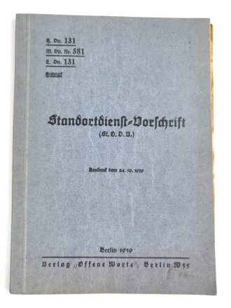 H. DV. 131 "Standortdienst-Vorschrift", datiert 1939, 104 Seiten, DIN A5