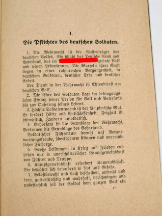 H. DV. 3/4, "Die Pflichten des deutschen Soldaten" Nachdruck mit eingearbeiteten Deckblätter Nr. 1-6, datiert 1943, 23 Seiten, DIN A5