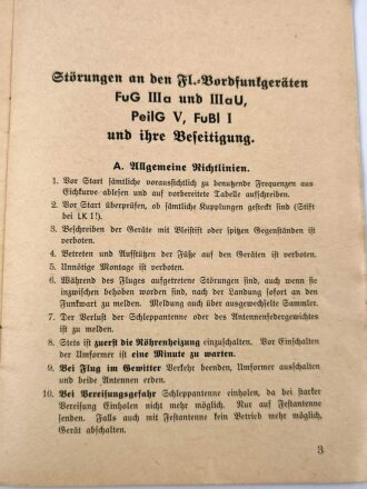 D 20, "Störungsbeseitigung an Fl. Bordfunkgeräten FuG IIIa und IIIa U - PeilG V - FuBl I", datiert 1941, 12 Seiten, DIN A5