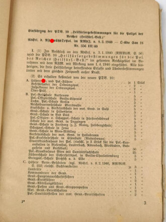 P.D.V. 10, "Heilfürsorgebestimmungen für die Polizei des Reiches", datiert 1940, 88 Seiten, DIN A5