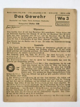 Waffentafel Wa 3 "Gewehr 98" von 1939