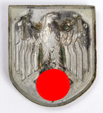 Adlerschild für einen Tropenhelm der Wehrmacht, Buntmetall, ein Splint fehlt