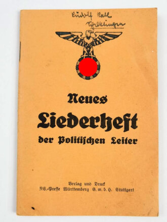 "Neues Liederheft der Politischen Leiter" 2. Auflage, 35 Seiten, DIN A6 gebraucht