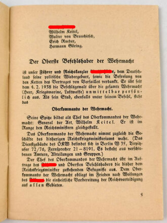 "Die Gliederung der Deutschen Wehrmacht - Heer, Kriegsmarine, Luftwaffe" 48 Seiten, DIN A6