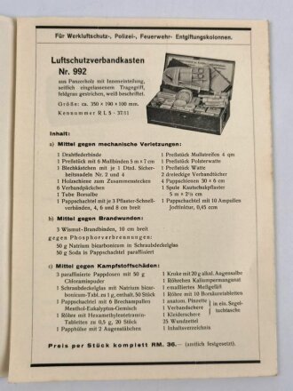 "Der Luftschutz" Faltblatt für Luftschutz Sanitätsgeräte , DIN A5