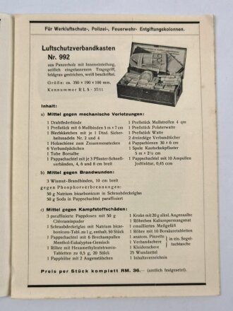 "Der Luftschutz" Faltblatt für Luftschutz Sanitätsgeräte, DIN A5