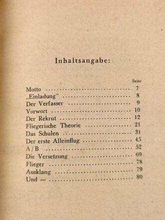 "Die Fliegerschule AB-Lustiges Handbuch über anfängliches Fliegen" datiert 1942, 80 Seiten, DIN A5,  gebraucht