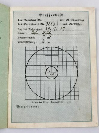 Schießbuch Heer eines Angehörigen I.R.13, Schießjahr 1938