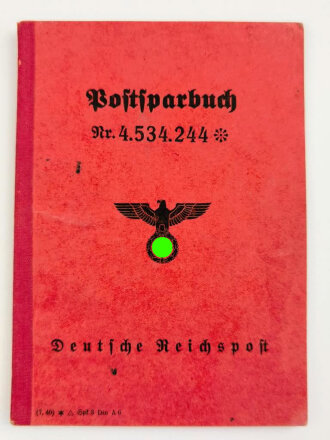 Deutsche Reichspost "Postsparbuch" mit Ausweiskarte, datiert 1941