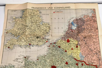 "Schlag nach über den Westen" Tornisterschrift des Oberkommandos der Wehrmacht, Landkarte, datiert 1939/40, gebraucht, Maße: 70x100 cm