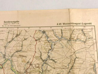 Deutsche Heereskarte Sonderausgabe Osteuropa "Woroschilowgrad (Lugansk)" Ukraine, stark gebraucht unterer Teil fehlt, Maße: 46 x 63 cm