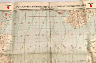 Luftwaffe, Luft Navigationskarte in Merkatorprojektion, Zusammendruck West, stark gebraucht, datiert 1939, Maße: 110 x 75 cm