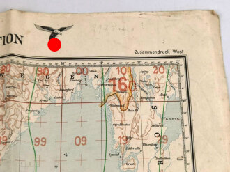Luftwaffe, Luft Navigationskarte in Merkatorprojektion, Zusammendruck West, stark gebraucht, datiert 1939, Maße: 110 x 75 cm