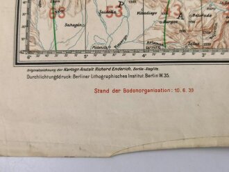 Luftwaffe, Luft Navigationskarte in Merkatorprojektion, Zusammendruck West, stark gebraucht, datiert 1939, Maße: 110 x 75 cm