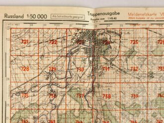 Deutsche Russlandkarte Truppenausgabe und Meldenetzkarte, 2 Karten zusammen geklebt, datiert 1942, Maße: 45 x 65 cm