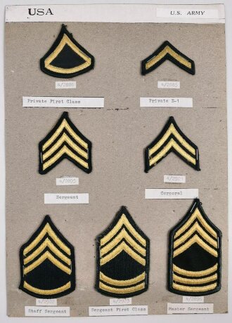 U.S. Army, Sammlung Ärmelabzeichen, auf Karton getrackert