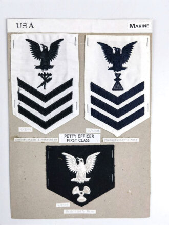 U.S. Navy, Sammlung Ärmelabzeichen, auf Karton getackert