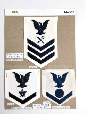 U.S. Navy, Sammlung Ärmelabzeichen, auf Karton getackert