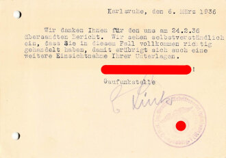 NSDAP Gau Baden Karlsruhe , 1936 gelaufenes Schreiben