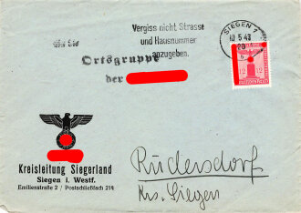 NSDAP Kreisleitung Siegerland, leerer Briefumschlag ,...