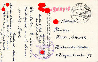 1./ SS. T.I.E. Batl. I . Radolfzell, gelaufene Feldpostkarte