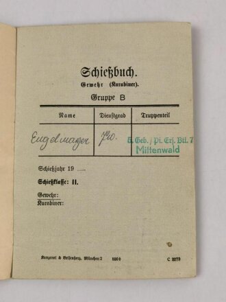 Gebirgs Pionier Ersatz Btl 7 Mittenwald, 2 x Schießbuch eines Angehörigen