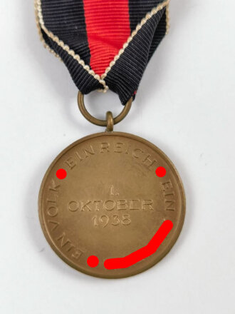 Medaille zur Erinnerung an den 1. Oktober 1938 (Anschluss Sudetenland), am Band