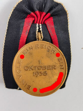 Medaille zur Erinnerung an den 1. Oktober 1938 (Anschluss Sudetenland), an Einzelspange